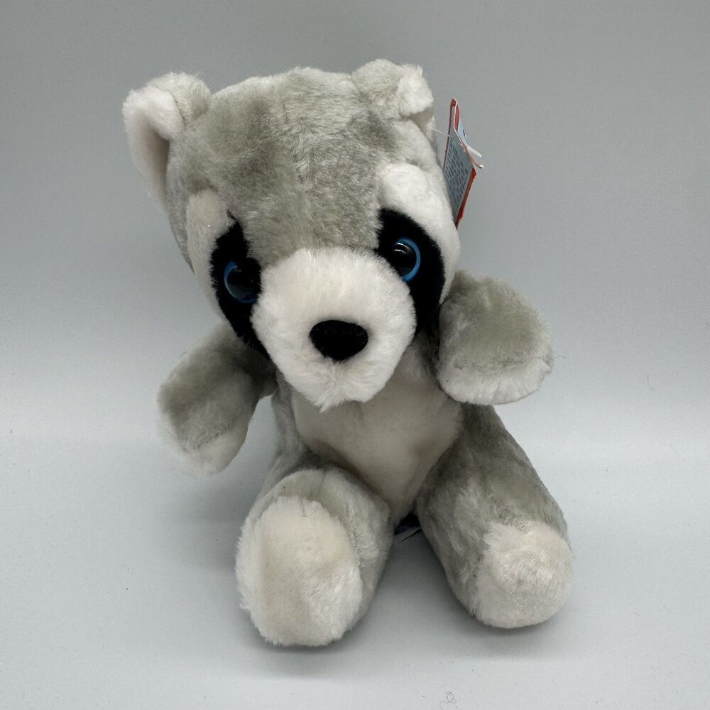 Vintage Swib Racoon Plush Stuffed Animal Sitting 1984 Korea Blue Eyes NWT
